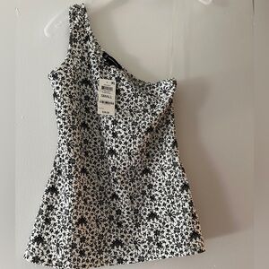 INC Franki Floral one shoulder black and white floral top size small NWT